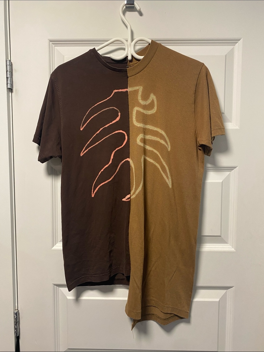 Men's Split Two-Tone Brown Graphic Short Sleeve Tee